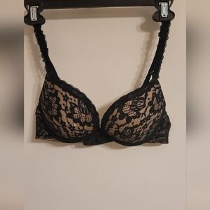 Aerie Black And Tan Lace Push Up Bra Suze 34B